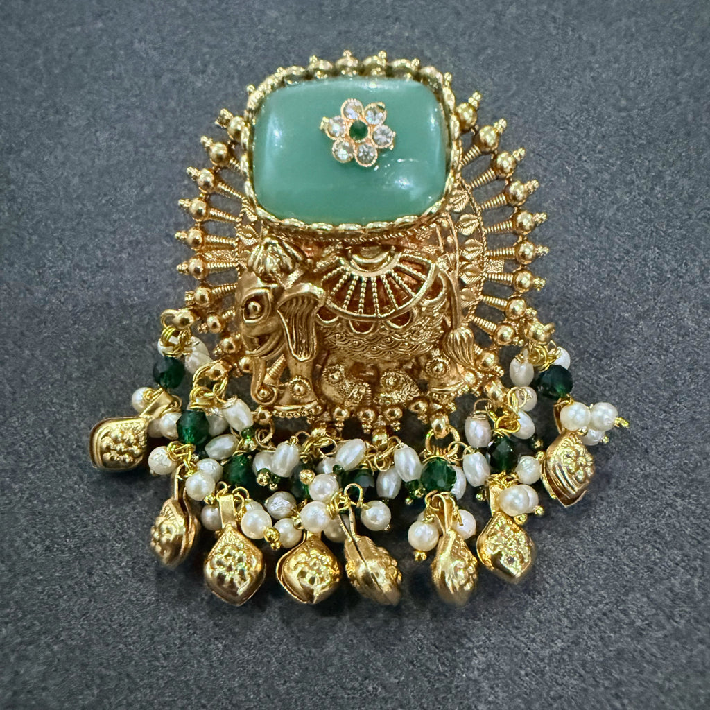 Emerald Elephant Temple Ring