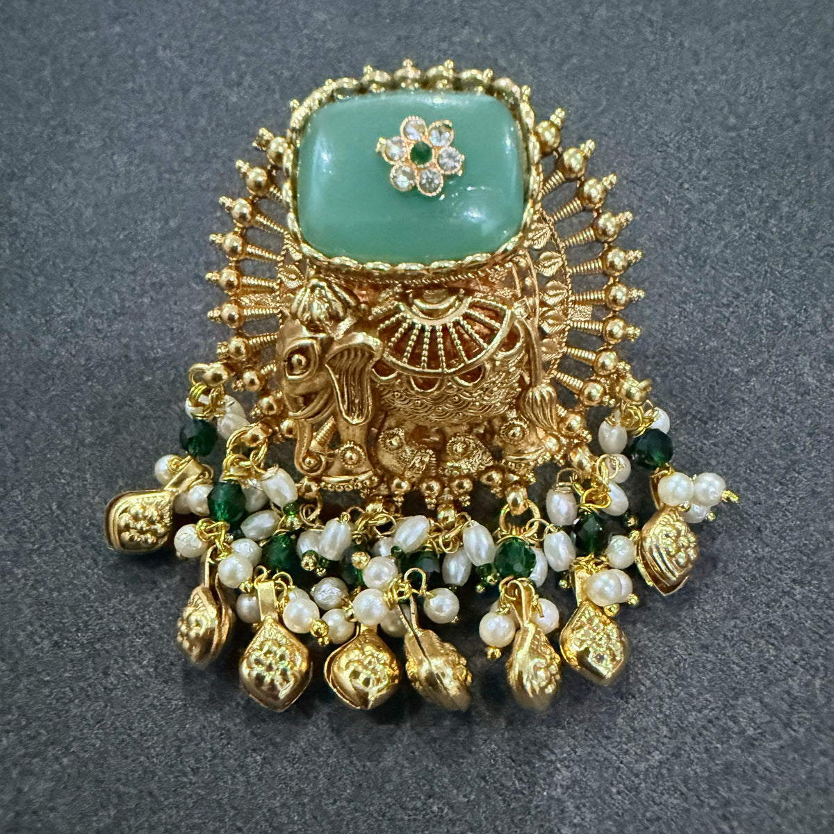 Emerald Elephant Temple Ring