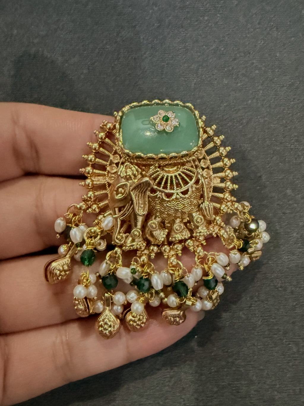 Emerald Elephant Temple Ring
