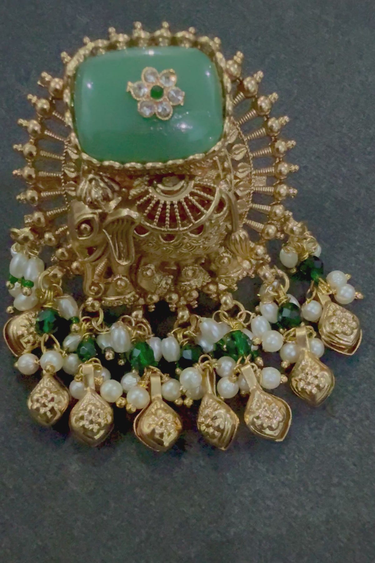 Emerald Elephant Temple Ring