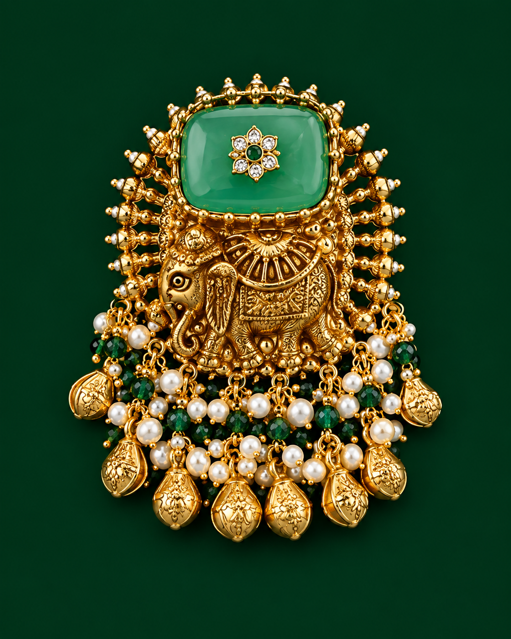 Emerald Elephant Temple Ring