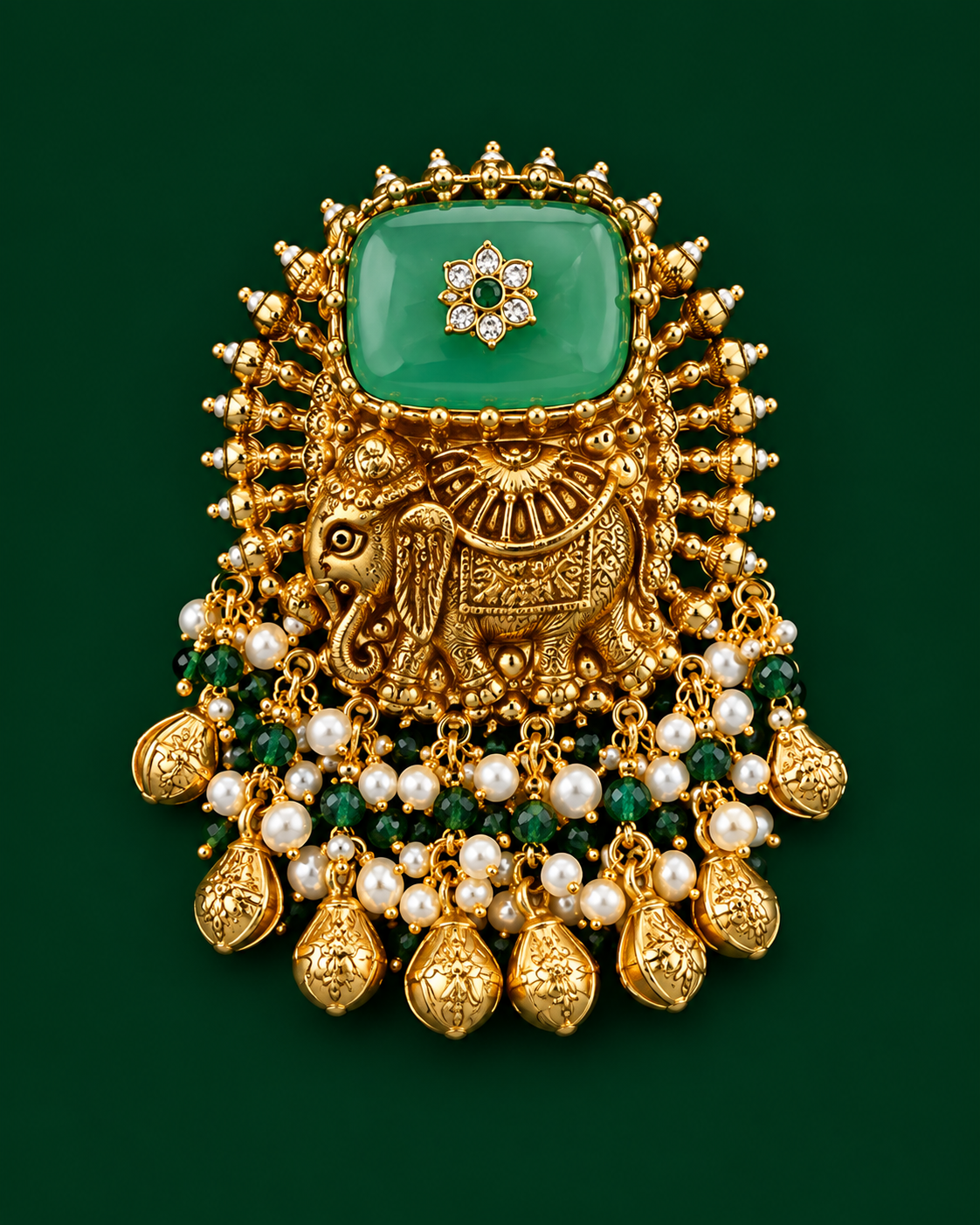 Emerald Elephant Temple Ring